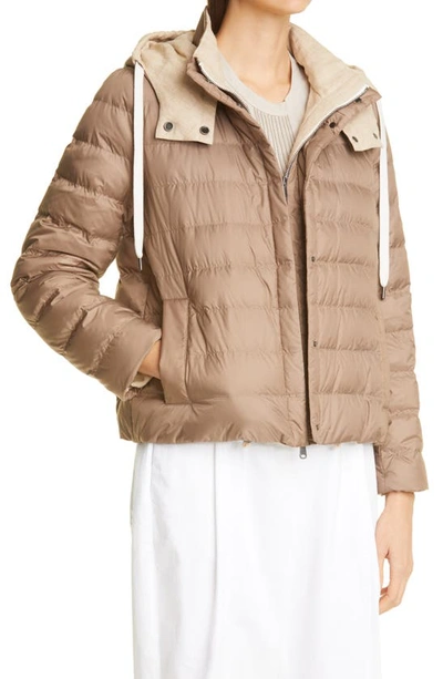 Shop Brunello Cucinelli Down Puffer Jacket With Removable Hood In Fango