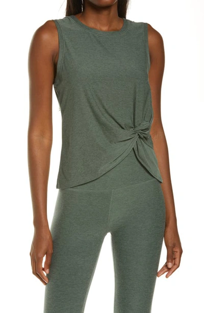 Shop Beyond Yoga Front Twist Muscle Tank In Green Ivy