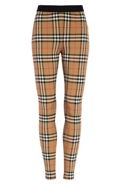 Shop Burberry Belvoir Check Crop Leggings In Archive Beige Check