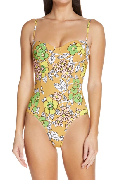 Shop Tory Burch Floral Print Underwire One-piece Swimsuit In Brown Wallpaper Floral