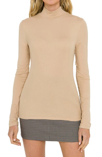 Endless Rose Ribbed Mock Neck Top In Tan