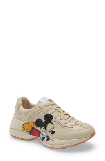 Shop Gucci X Disney Rhyton Mickey Mouse Sneaker In Bone