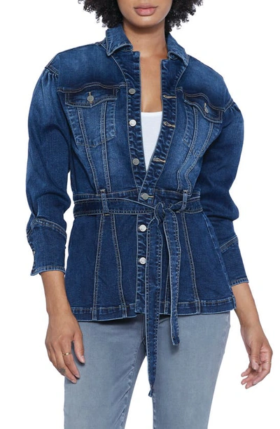 Wash Lab Dojo Belted Denim Jacket In Wash Blue