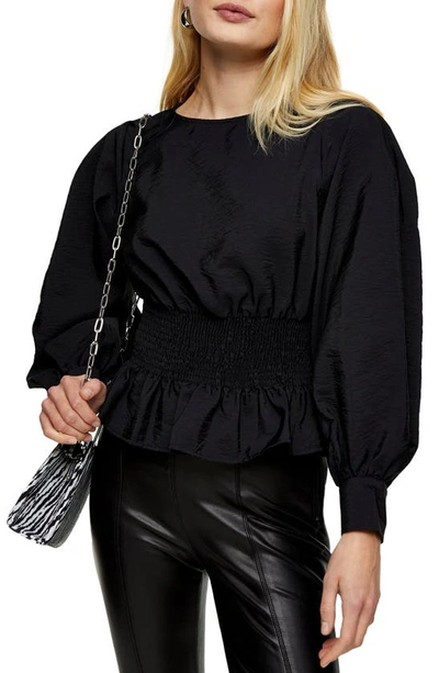 Shop Topshop Shirred Waist Blouse In Black