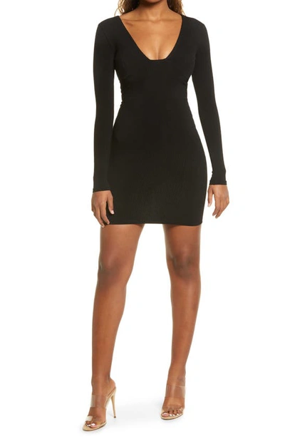 Shop Naked Wardrobe Snatched Bustier Long Sleeve Rib Body-con Dress In Black
