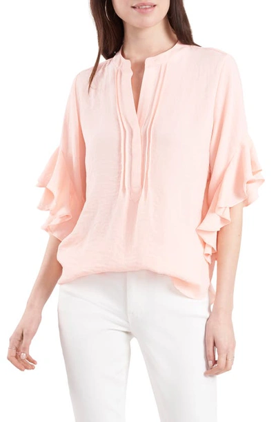 Shop Vince Camuto Ruffle Sleeve Split Neck Blouse In Soft Peony