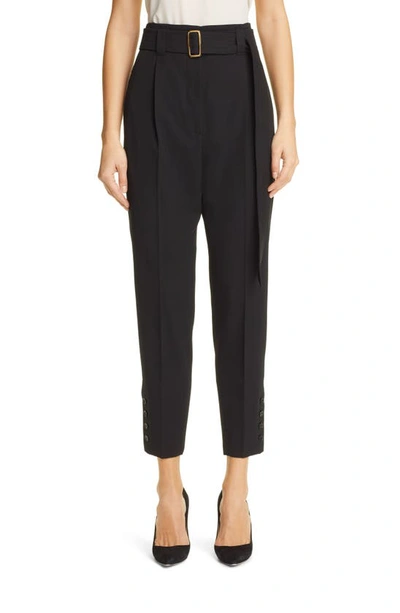 Shop Max Mara Dida Belted Button Cuff Wool Pants In Nero