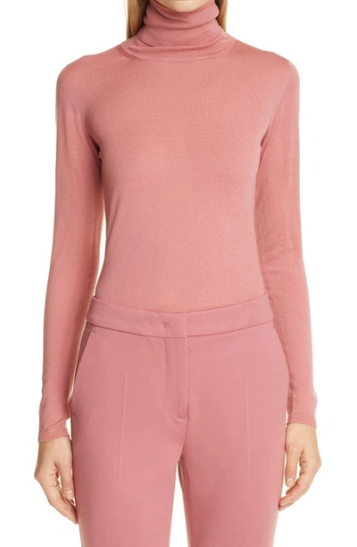 Shop Max Mara Candore Silk Turtleneck Sweater In Rosa