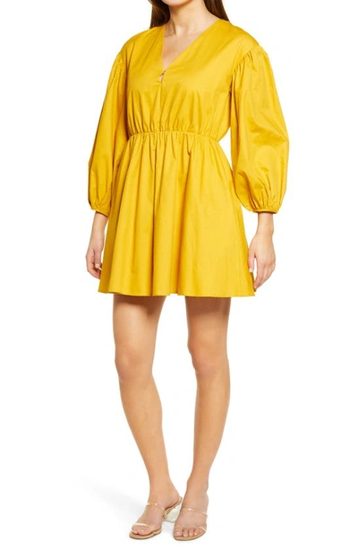 Shop English Factory V-neck Long Sleeve Minidress In Yellow
