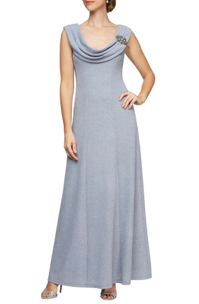 Shop Alex Evenings Pleated Cowl Neck Gown In Lavender Silver