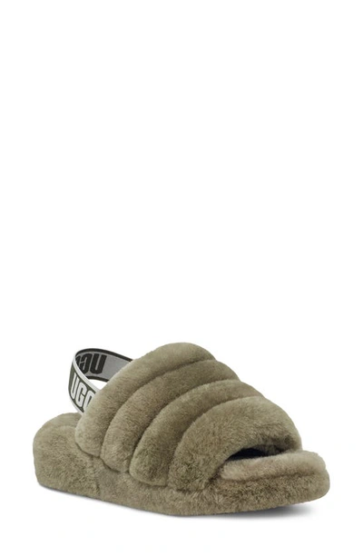 Shop Ugg Fluff Yeah Genuine Shearling Slingback Sandal In Burnt Olive