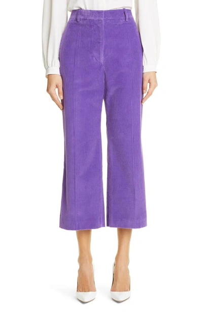 Shop Victoria Beckham Corduroy Wide Leg Crop Trousers In Bright Purple