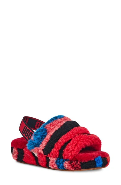 Shop Ugg Fluff Yeah Faux Shearling Slipper In Red Cali Collage