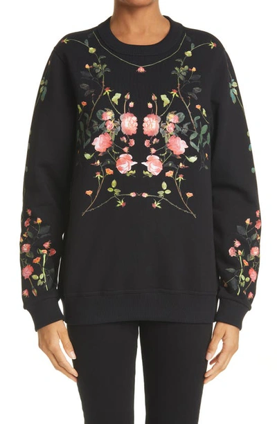 Shop Burberry Fairhall Rose Print Oversize Sweatshirt In Black