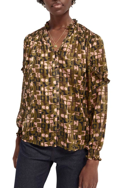 Shop Scotch & Soda Abstract Print Blouse In Combo Green