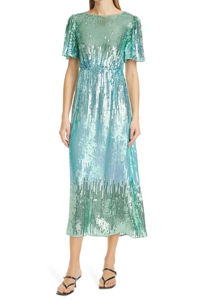 Shop Rixo London Ombré Sequin Dress In Mint Green