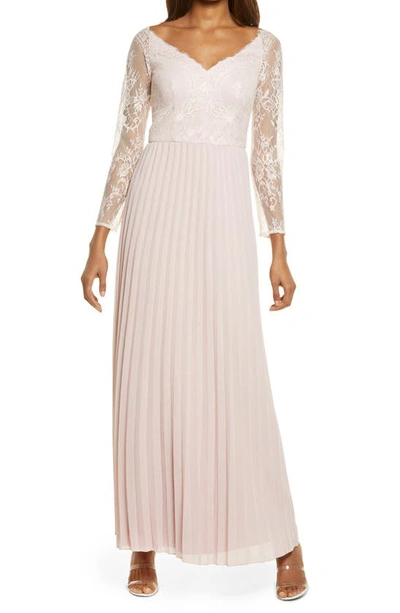 Shop Chi Chi London Lace & Pleated Chiffon Bridesmaid Gown In Blush