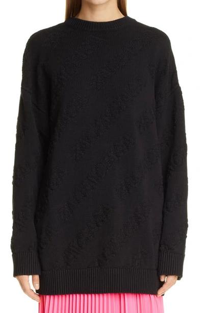 Shop Balenciaga Tonal Logo Jacquard Cotton Sweater In Black