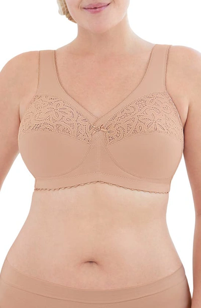 Glamorise Women's Full Figure Plus Size Magiclift Cotton Wirefree Support Bra 1001 In Brown