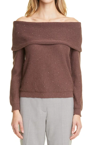 Fabiana Filippi Fabiana Filipppi Sequin Off The Shoulder Sweater In Cocoa |  ModeSens