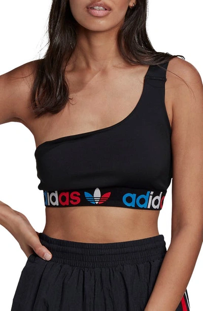 Shop Adidas Originals Primeblue One-shoulder Sports Bra In Black