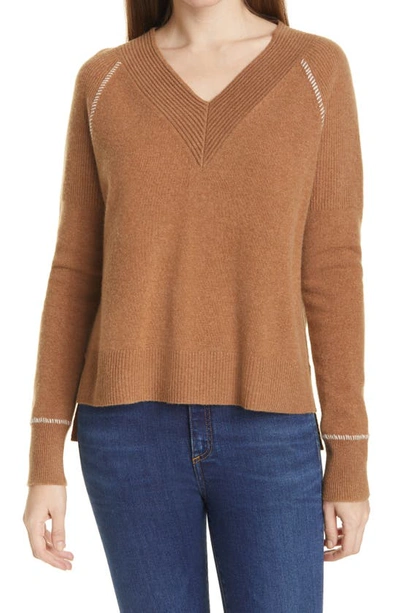 Shop Veronica Beard Preta V-neck Cashmere Sweater In Camel