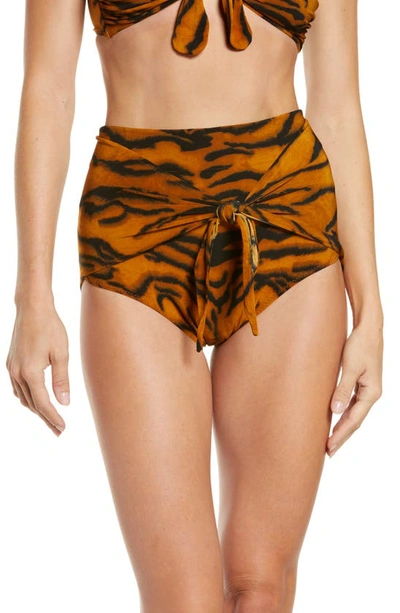 Shop Norma Kamali High Waist Swim Bottoms In Tiger