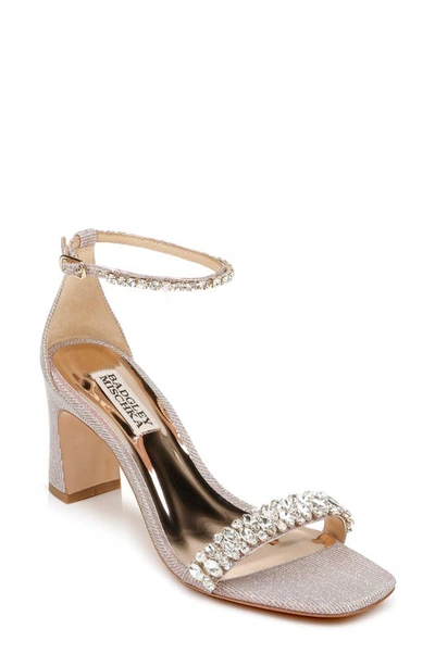 Shop Badgley Mischka Harriet Block Heel Sandal In Rose Gold Metallic Textile