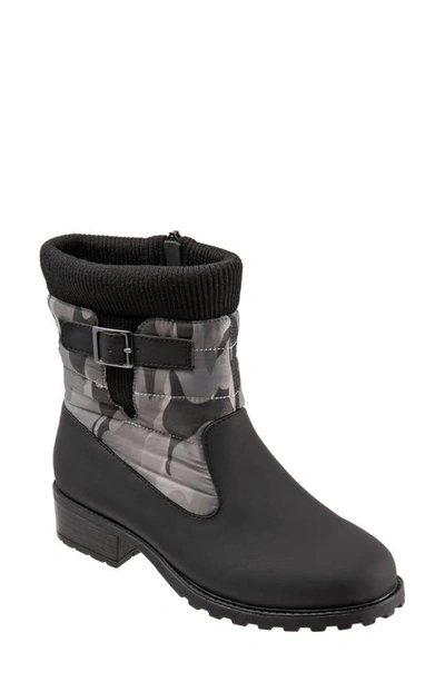 Shop Trotters Berry Weatherproof Mid Boot In Black/ Camo Rubber/ Polyester