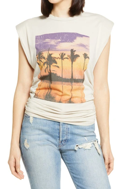 Shop Afrm Billie Side Ruched Crop Tank In Washed Grey With La Palm Tree