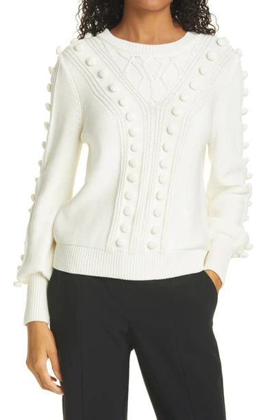 Shop Milly Bobble Cotton Sweater In Ecru