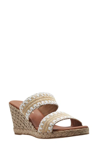 Shop Andre Assous Nolita Raffia Wedge Slide Sandal In Beige / White Fabric