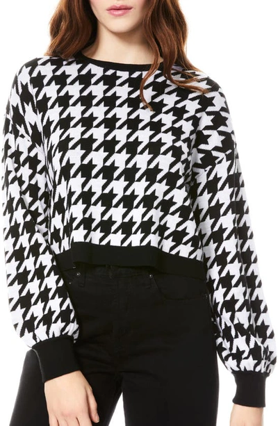 Shop Alice And Olivia Ansley Houndstooth Wool Blend Crop Sweater In Black/ White