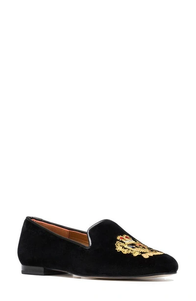 Shop Jon Josef Gatsby Embroidered Emblem Flat In Black Velvet