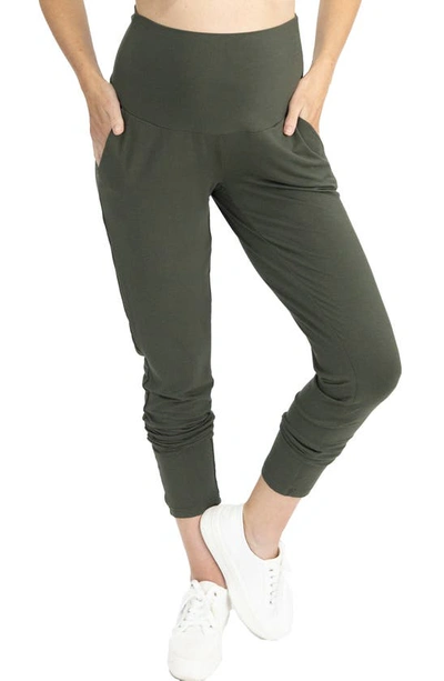 Shop Angel Maternity Tapered Casual Maternity Pants In Khaki