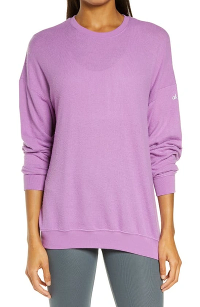 Alo Yoga Soho Crewneck Pullover Sweatshirt In Electric Violet | ModeSens