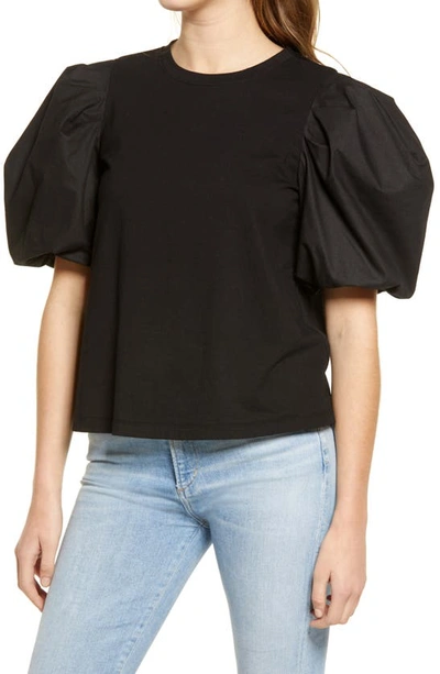 Shop English Factory Puff Sleeve T-shirt In Black
