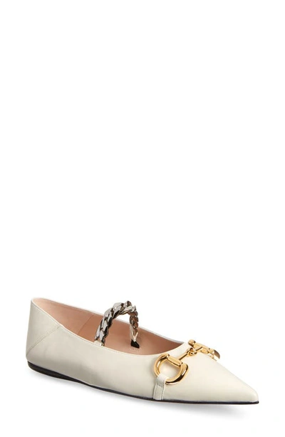 Shop Gucci Deva Horsebit & Chain Convertible Pointed Toe Ballet Flat In Dusty White