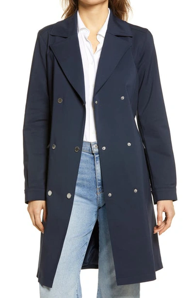 Shop Karl Lagerfeld Double Breasted Trench Coat In Navy