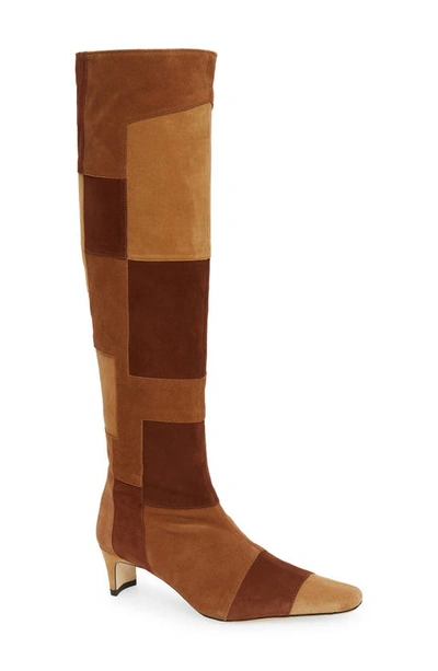 Shop Staud Wally Knee High Boot In Tan Patchwork