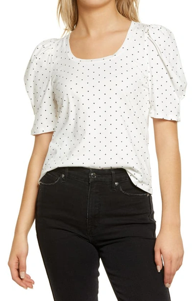 Shop English Factory Polka Dot Puff Sleeve Top In White/ Black Dot