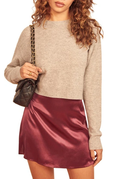Shop Reformation Crewneck Crop Cashmere Sweater In Light Heather Grey