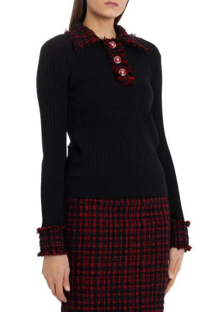 Shop Dolce & Gabbana Tweed Trim Rib Sweater In Black