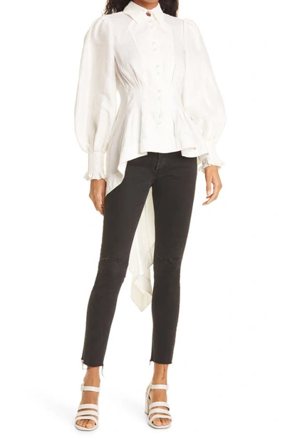 Shop Aje Shadow Linen & Silk Blouse In White