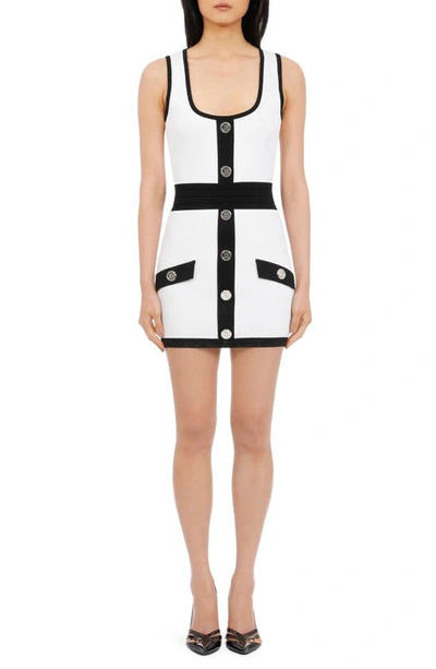 Shop Balmain Two-tone Sweater Minidress In Blanc/ Noir