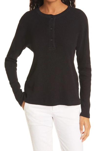 Shop Re/done Thermal Knit Henley Top In Black