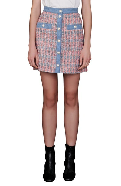 Shop Maje Tweed Denim Miniskirt In Multicolor