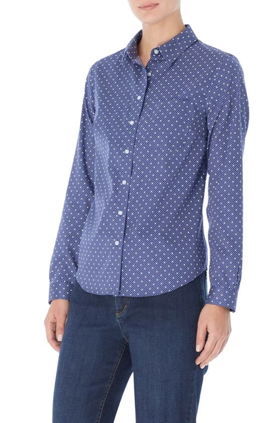 Shop Jones New York Dot Button-up Cotton Shirt In Blue/ White