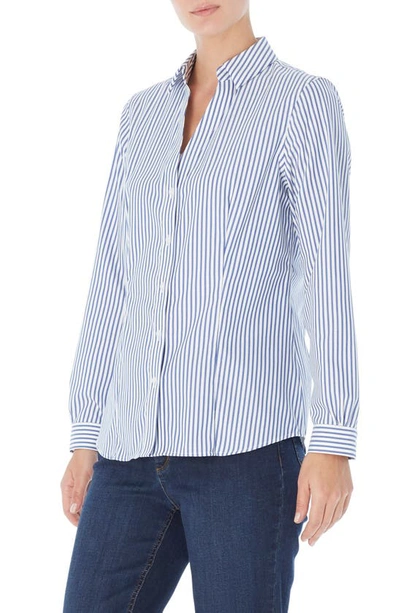Shop Jones New York Stripe Easy Care Button-up Shirt In Blue/ White