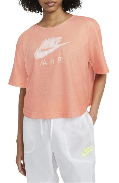 Shop Nike Air Mesh Short Sleeve Top In Crimson Bliss/ White